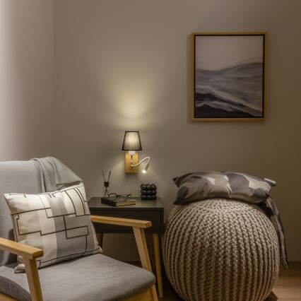 Brilagi - LED Εύκαμπτο φωτιστικό τοίχου NUBILA WOOD 1xE27/25W/230V + LED/3W δρυς/μαύρο