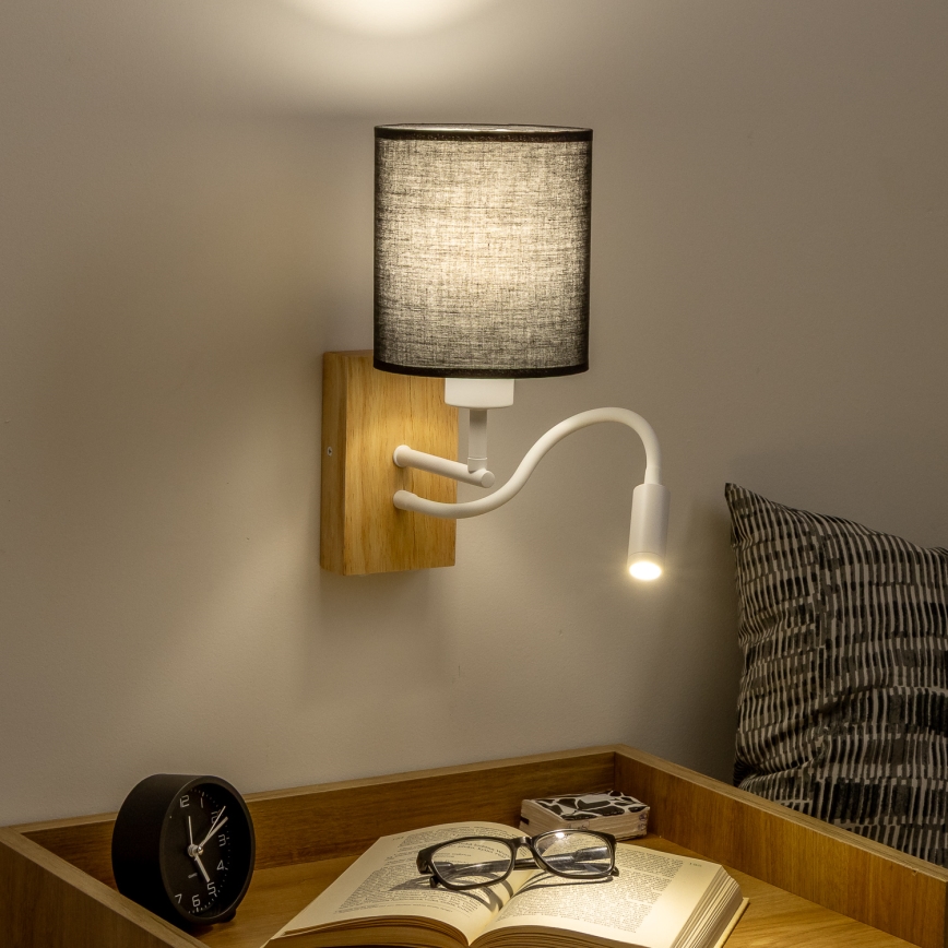 Brilagi - LED Εύκαμπτο φωτιστικό τοίχου NUBILA WOOD 1xE27/25W/230V + LED/3W δρυς/μαύρο