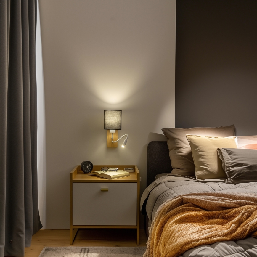 Brilagi - LED Εύκαμπτο φωτιστικό τοίχου NUBILA WOOD 1xE27/25W/230V + LED/3W δρυς/μαύρο