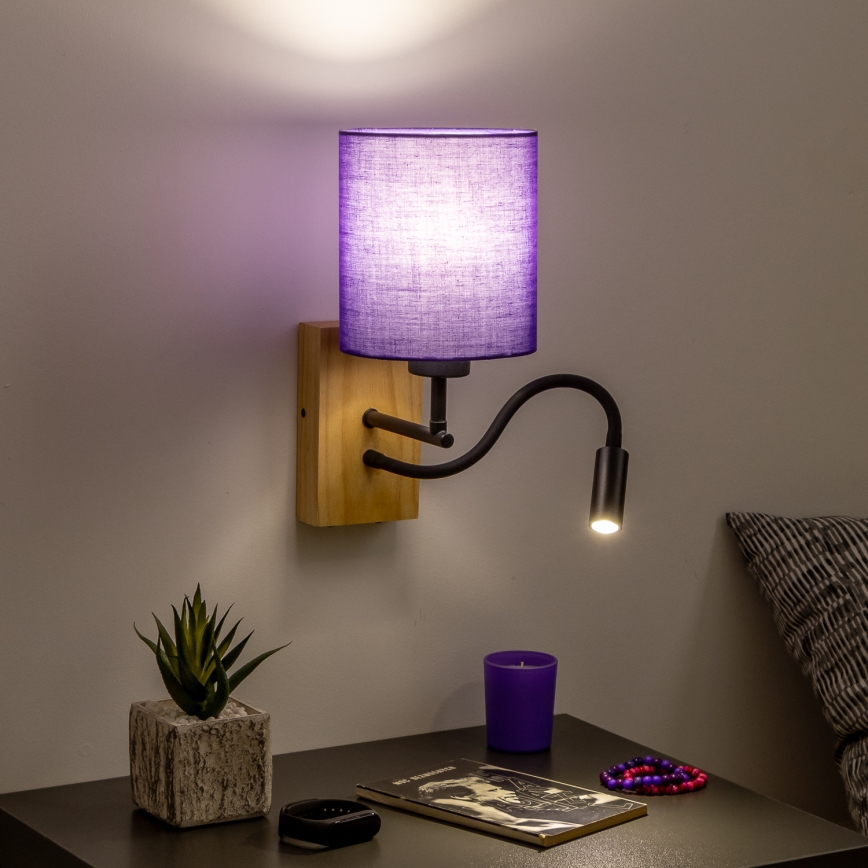 Brilagi - LED Εύκαμπτο φωτιστικό τοίχου NUBILA WOOD 1xE27/25W/230V + LED/3W δρυς/μωβ