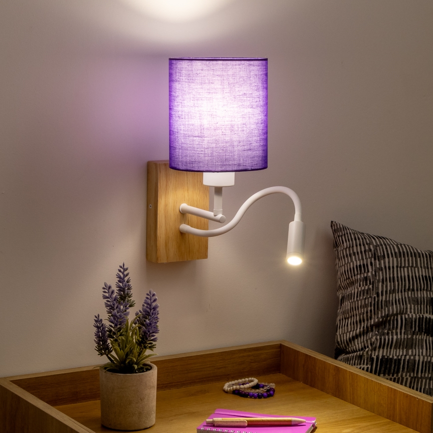 Brilagi - LED Εύκαμπτο φωτιστικό τοίχου NUBILA WOOD 1xE27/25W/230V + LED/3W δρυς/μωβ