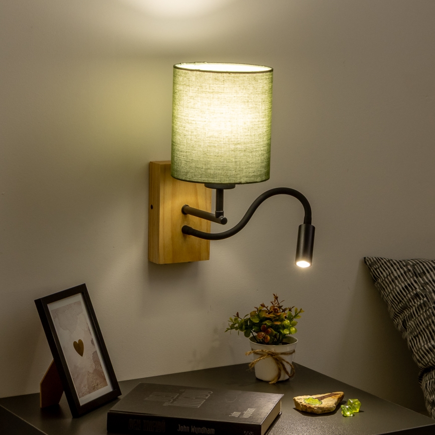Brilagi - LED Εύκαμπτο φωτιστικό τοίχου NUBILA WOOD 1xE27/25W/230V + LED/3W δρυς/πράσινο