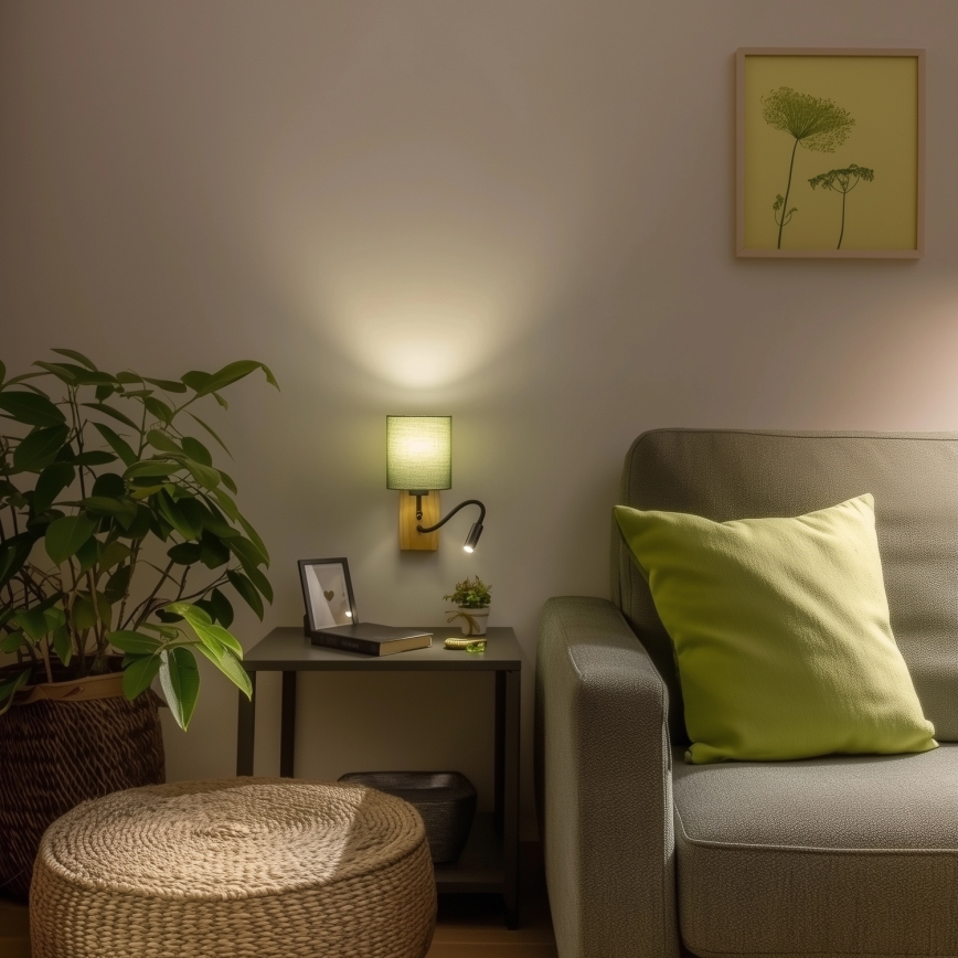 Brilagi - LED Εύκαμπτο φωτιστικό τοίχου NUBILA WOOD 1xE27/25W/230V + LED/3W δρυς/πράσινο