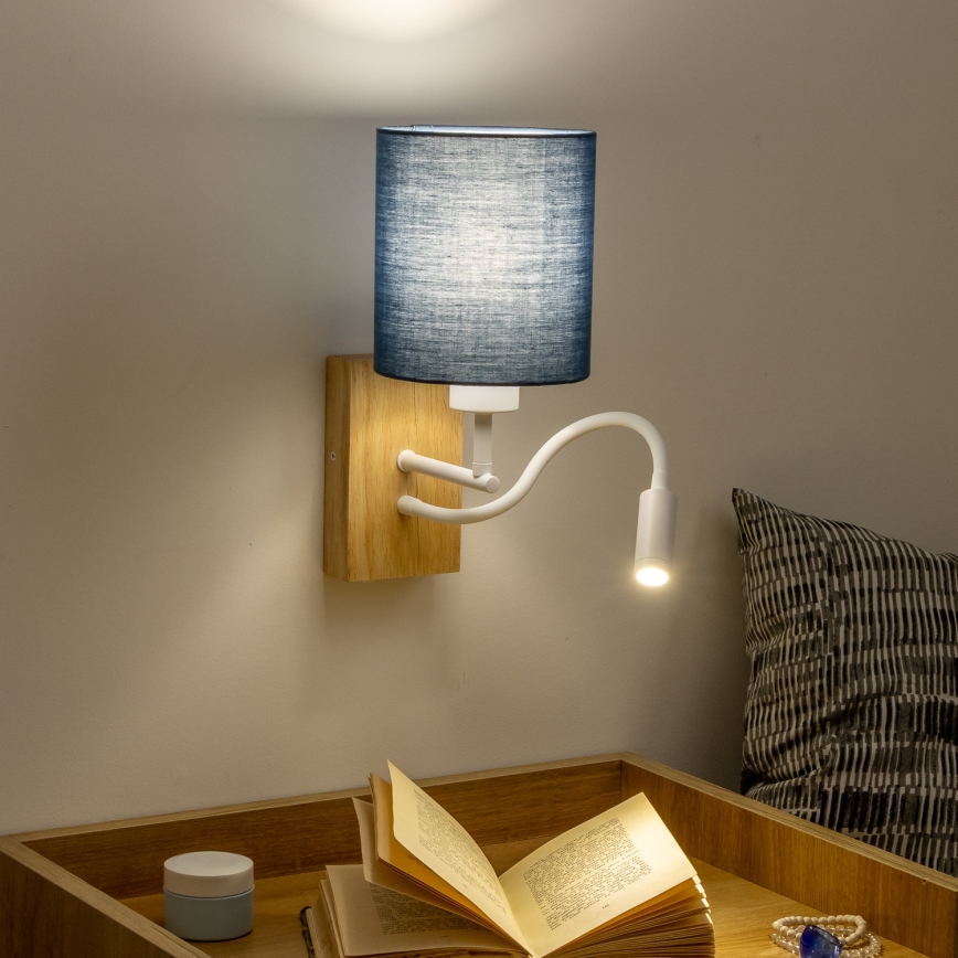 Brilagi - LED Εύκαμπτο φωτιστικό τοίχου NUBILA WOOD 1xE27/25W/230V + LED/3W δρυς/σκούρο μπλε