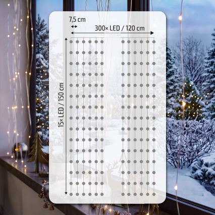 BRILAGI - Χριστουγεννιάτικη LED κουρτίνα 300 LED / 8 λειτουργίες / 3x AA / USB / 1,2 m / θερμό λευκό