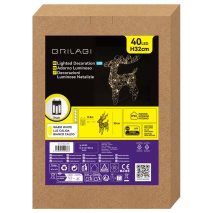 BRILAGI - LED Χριστουγεννιάτικο διακοσμητικό LED/3xAA 32 cm τάρανδος θερμό λευκό/ασημί