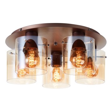 Brilliant - Φωτιστικό οροφής PETJE 5xE27/40W/230V διάμ. 52 cm καφέ/καπνιστό