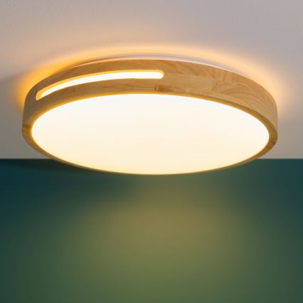 Brilliant - LED Dimmable φωτιστικό οροφής WOODBURY LED/24W/230V διάμετρος 39 cm καουτσουκόδεντρο - FSC πιστοποιημένο