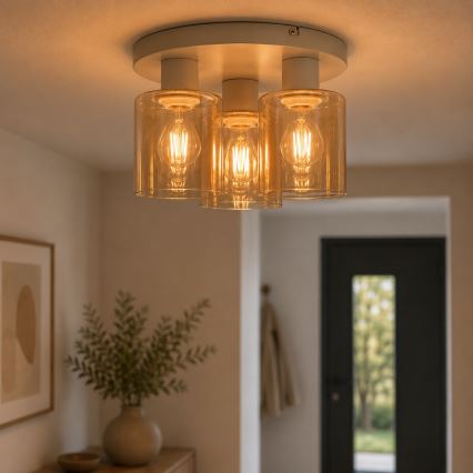 Brilliant - Επιφανειακό φωτιστικό οροφής LYSKA 3xE27/20W/230V διάμ. 31 cm κρεμ/καπνιστό μπεζ