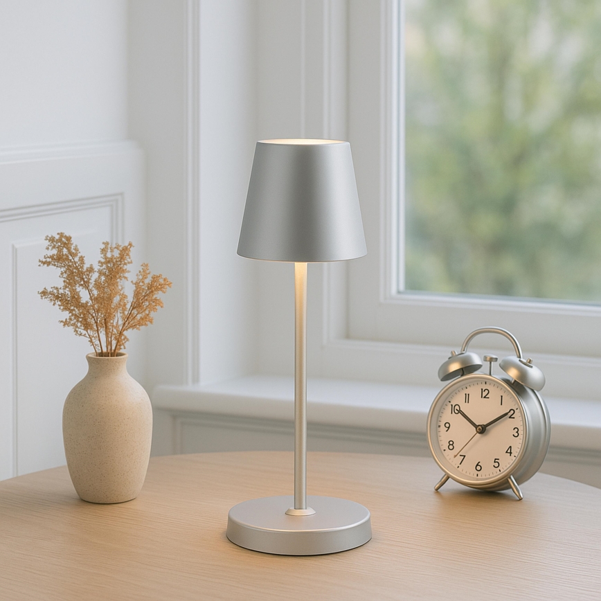 Brilliant - Ρυθμιζόμενη LED επαναφορτιζόμενη επιτραπέζια εξωτερική λάμπα αφής ELORA LED/2,5W/5V 2700K 2600 mAh IP44 ασημί