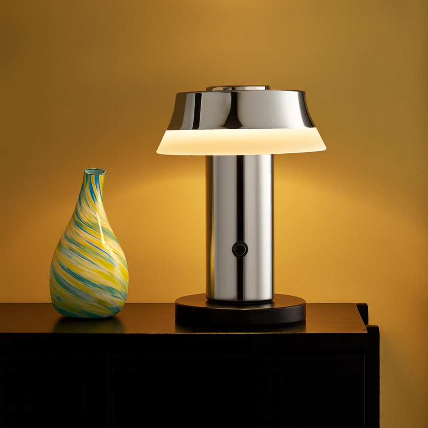 Brilliant - LED Ρυθμιζόμενο επαναφορτιζόμενο επιτραπέζιο φωτιστικό με έλεγχο αφής KINICH LED/2,5W/5V 2700K 2600 mAh σε γυαλιστερό χρώμιο