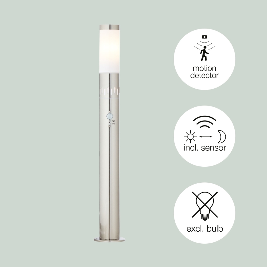 Brilliant - Εξωτερική λάμπα LED με αισθητήρα LEIGH LED/0,9W/230V + 1xE27/11W 80 cm IP44 γυαλιστερό χρώμιο