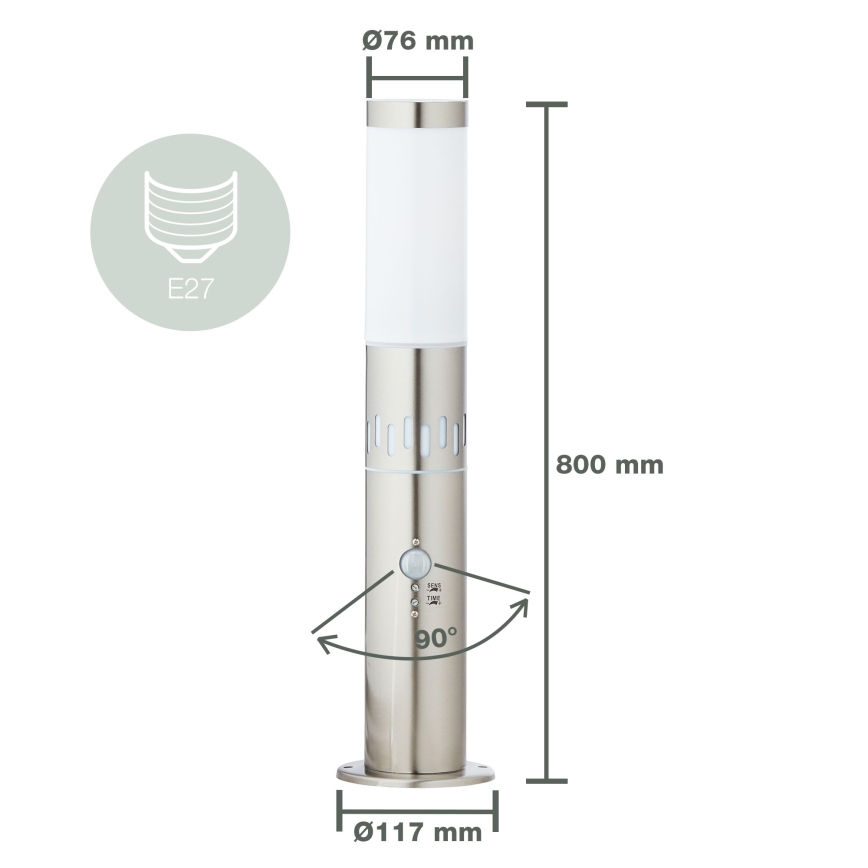 Brilliant - Εξωτερική λάμπα LED με αισθητήρα LEIGH LED/0,9W/230V + 1xE27/11W 80 cm IP44 γυαλιστερό χρώμιο