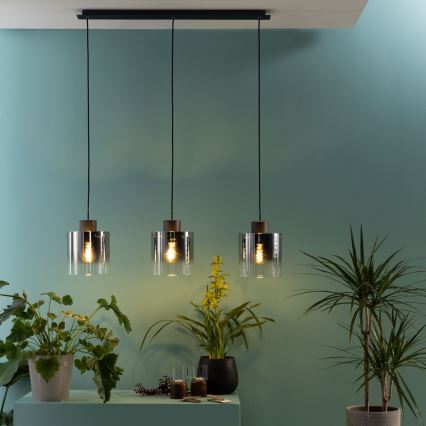 Brilliant - Κρεμαστό φωτιστικό με καλώδιο BETH 3xE27/60W/230V μαύρο/καπνιστό