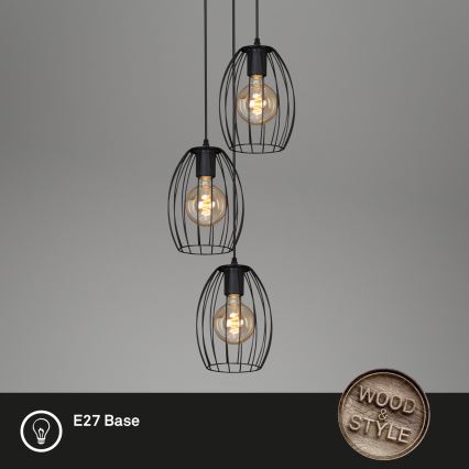 Brilo 4040-035 - Κρεμαστό φωτιστικό οροφής WAKTU VINTAGE 3xE27/60W/230V καουτσουκόδεντρο