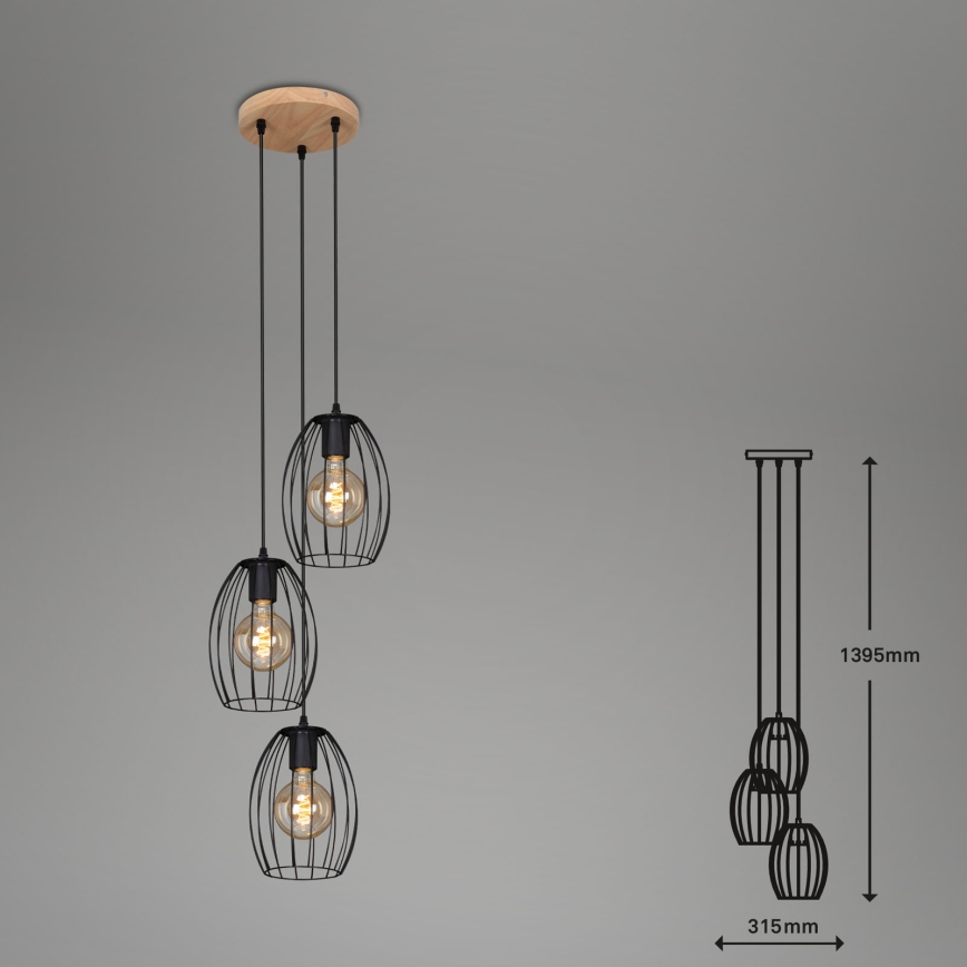 Brilo 4040-035 - Κρεμαστό φωτιστικό οροφής WAKTU VINTAGE 3xE27/60W/230V καουτσουκόδεντρο
