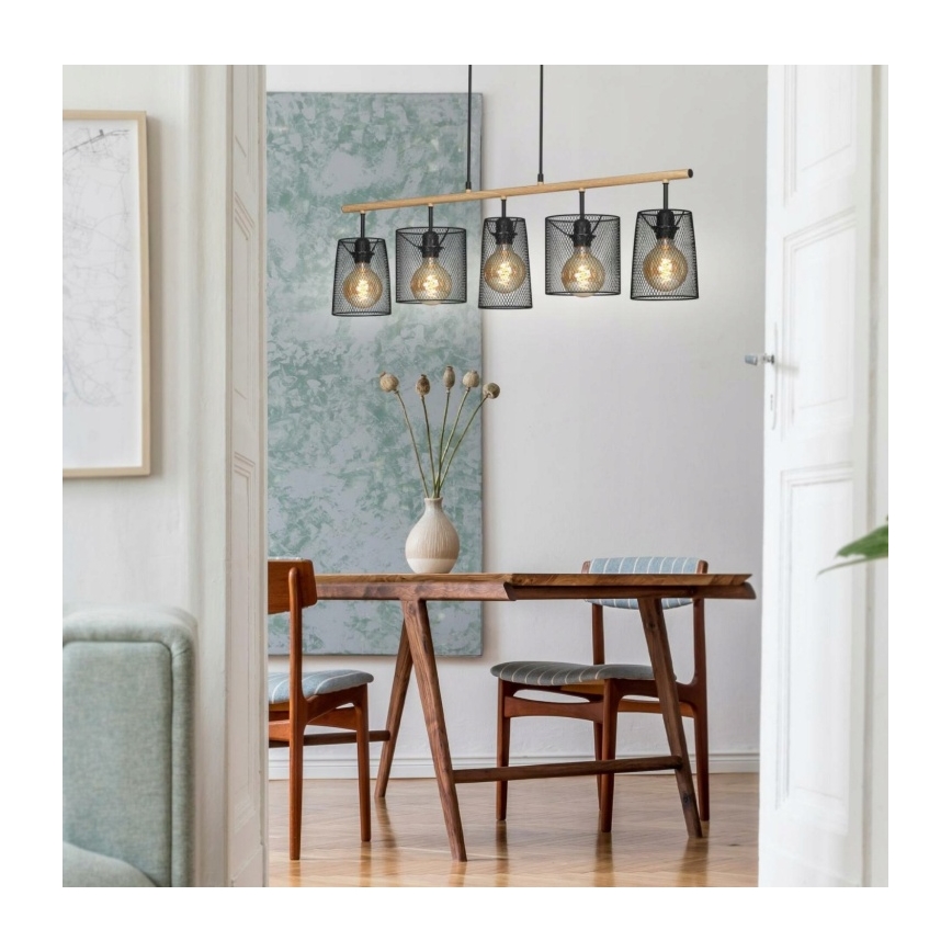 Brilo 4078-054 - Κρεμαστό φωτιστικό με καλώδιο WOOD & STYLE 5xE27/60W/230V