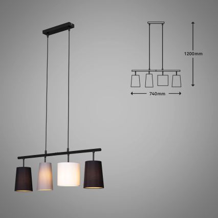 Brilo - Κρεμαστό φωτιστικό με καλώδιο 4xE27/40W/230V μαύρο/γκρι/λευκό
