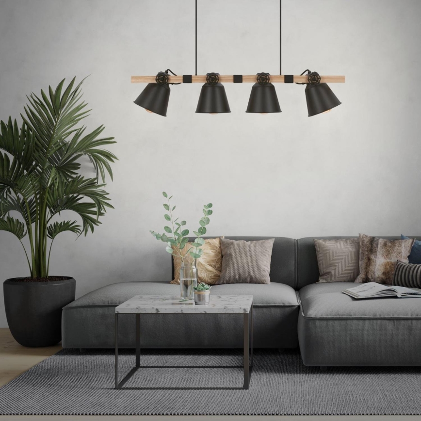 Brilo - Κρεμαστό φωτιστικό οροφής TALLE 4xE27/40W/230V Καουτσουκόδεντρο