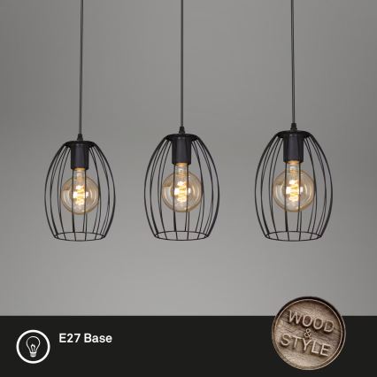 Brilo - Κρεμαστό φωτιστικό οροφής WAKTU 3xE27/60W/230V Καουτσουκόδεντρο