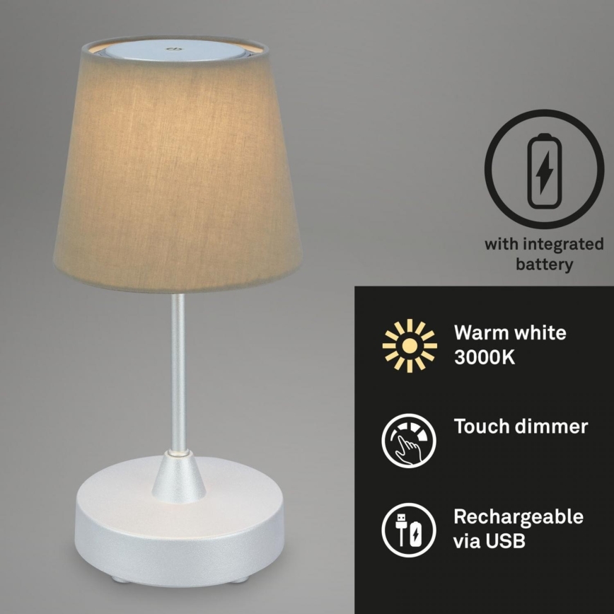 Brilo - LED Dimming επαναφορτιζόμενο Εξωτερικού χώρου Επιτραπέζιο φωτιστικό LED/3W/5V IP44 ασημί/μπεζ