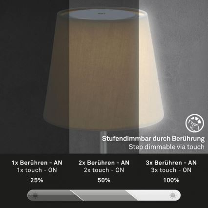 Brilo - LED Dimming επαναφορτιζόμενο Εξωτερικού χώρου Επιτραπέζιο φωτιστικό LED/3W/5V IP44 ασημί/μπεζ