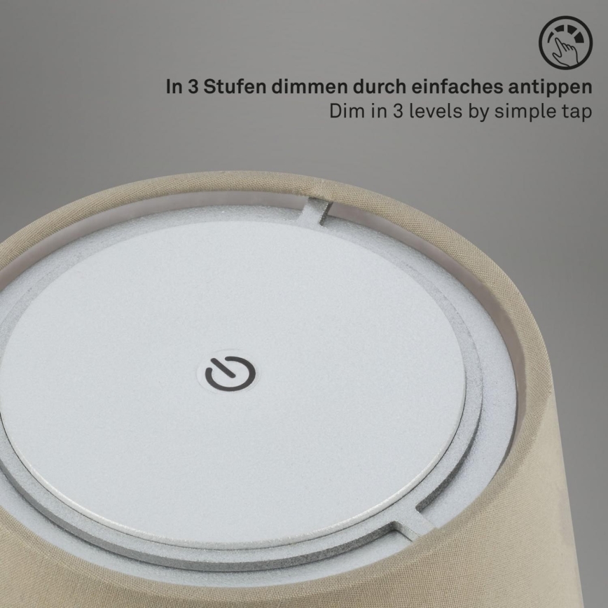 Brilo - LED Dimming επαναφορτιζόμενο Εξωτερικού χώρου Επιτραπέζιο φωτιστικό LED/3W/5V IP44 ασημί/μπεζ