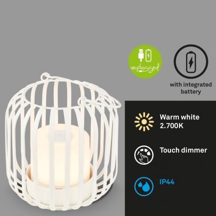 Brilo - LED Dimmable επαναφορτιζόμενο επιτραπέζιο φωτιστικό εξωτερικού χώρου LED/2W/5V IP44 λευκό