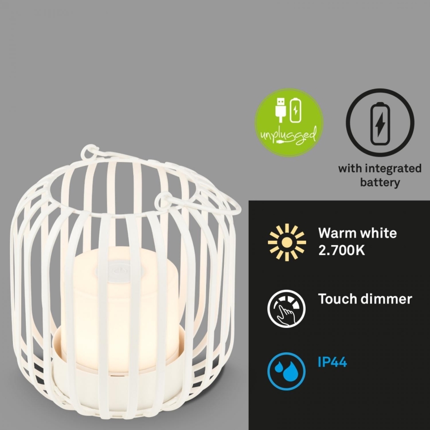 Brilo - LED Dimmable επαναφορτιζόμενο επιτραπέζιο φωτιστικό εξωτερικού χώρου LED/2W/5V IP44 λευκό