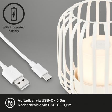 Brilo - LED Dimmable επαναφορτιζόμενο επιτραπέζιο φωτιστικό εξωτερικού χώρου LED/2W/5V IP44 λευκό