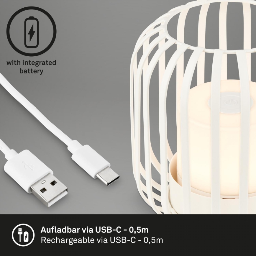 Brilo - LED Dimmable επαναφορτιζόμενο επιτραπέζιο φωτιστικό εξωτερικού χώρου LED/2W/5V IP44 λευκό