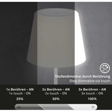 Brilo - LED Dimming rechargeable Εξωτερικού χώρου Επιτραπέζιο φωτιστικό LED/3W/5V IP44 λευκό