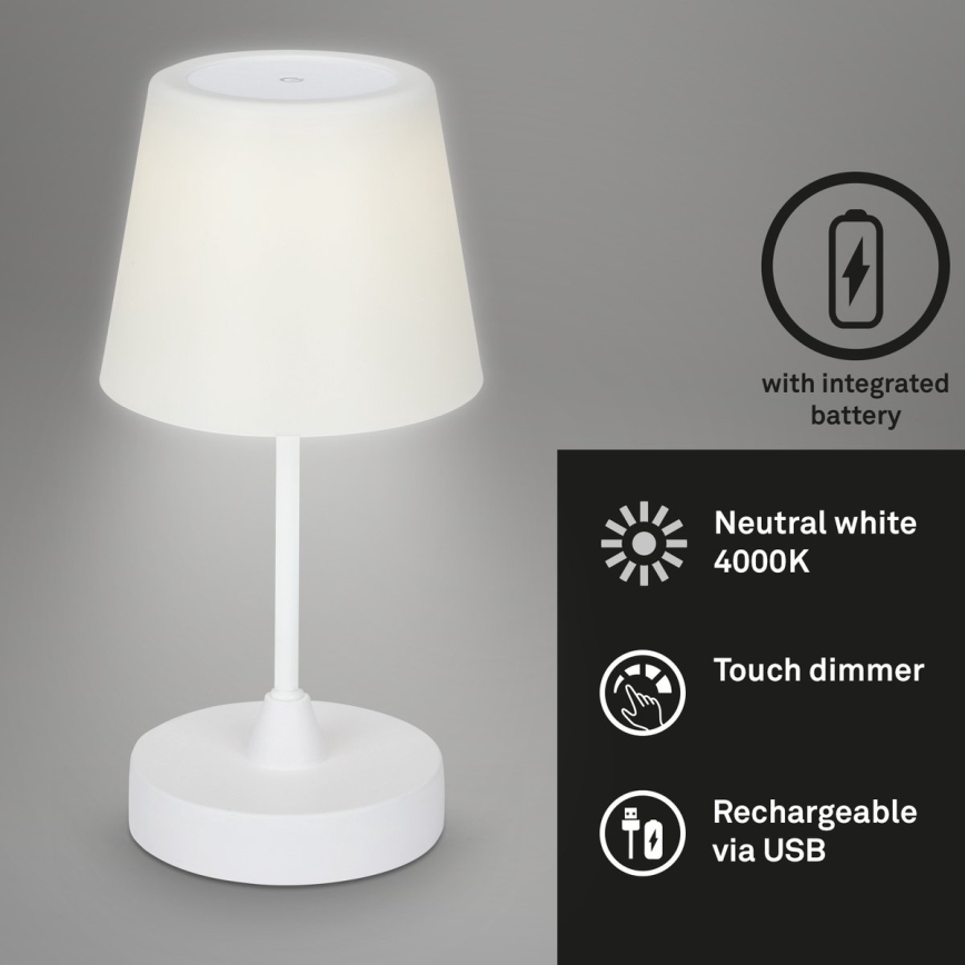 Brilo - LED Dimming rechargeable Εξωτερικού χώρου Επιτραπέζιο φωτιστικό LED/3W/5V IP44 λευκό
