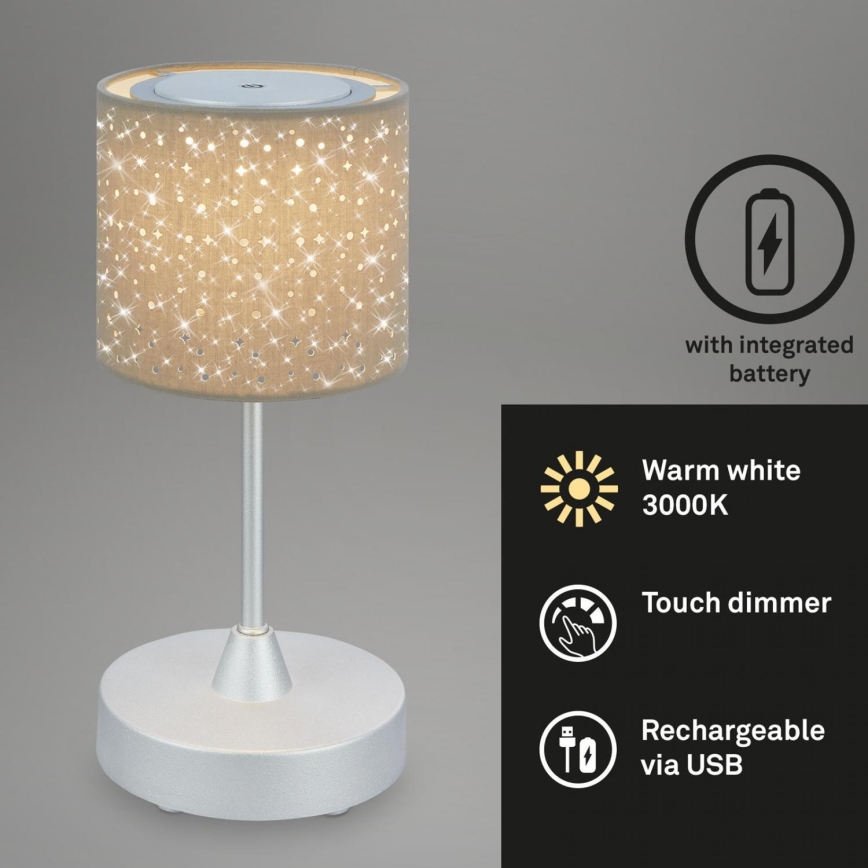 Brilo - LED Dimming rechargeable Εξωτερικού χώρου Επιτραπέζιο φωτιστικό LOLE LED/3W/5V IP44 ασημί/μπεζ