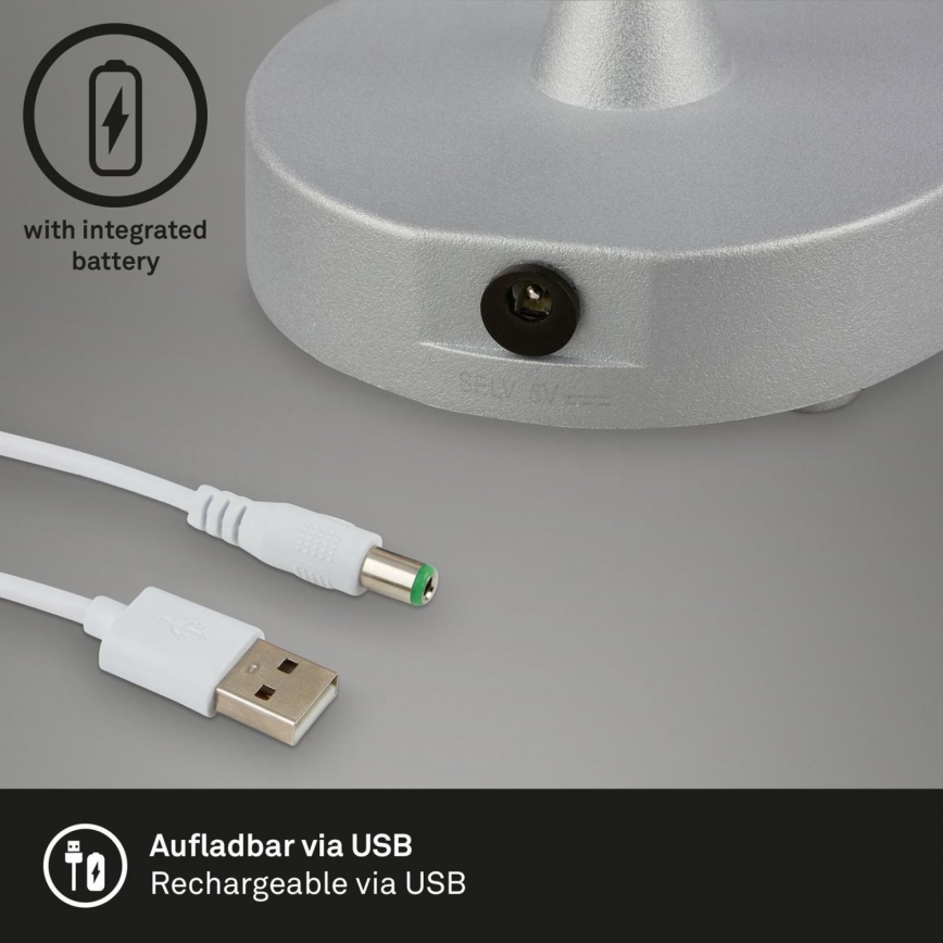 Brilo - LED Dimming rechargeable Εξωτερικού χώρου Επιτραπέζιο φωτιστικό LOLE LED/3W/5V IP44 ασημί/μπεζ