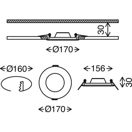 Brilo - LED Dimmable χωνευτό φωτιστικό μπάνιου FLAT LED/12W/230V IP44