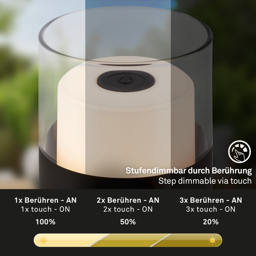 Brilo - LED Ρυθμιζόμενη εξωτερική επαναφορτιζόμενη επιτραπέζια λάμπα LILET LED/2W/5V IP44