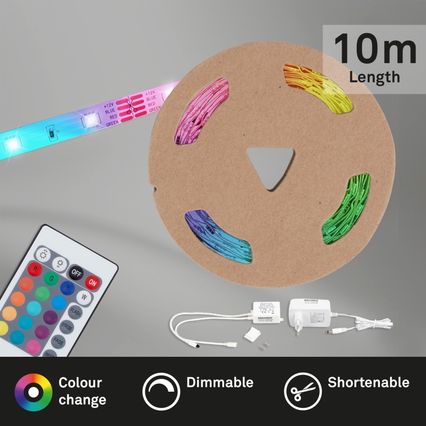 Brilo - LED RGB Dimmable ταινία 11,5m LED/24W/230V + τηλεχειριστήριο