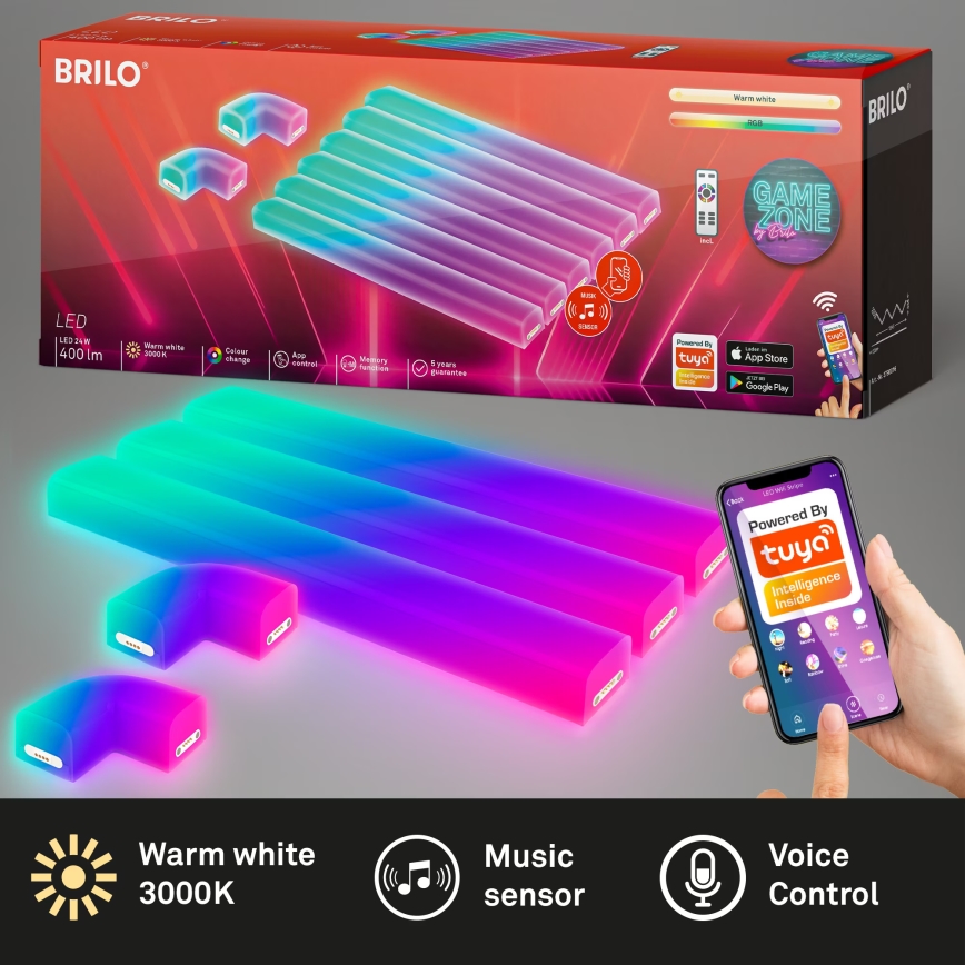 Brilo - Ρυθμιζόμενη φωτεινή λωρίδα LED RGBIC Smart LED/24W/230V Wi-Fi Tuya