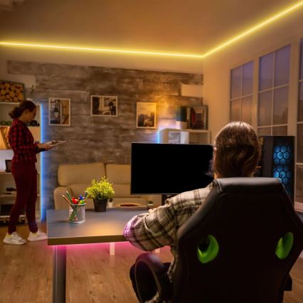 Brilo - Ρυθμιζόμενη λωρίδα LED RGBW MUSIC 6,65μ LED/18W/230V Wi-Fi Tuya + τηλεχειριστήριο