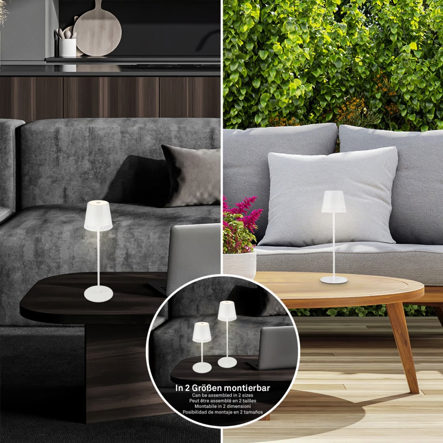 Brilo - LED ρυθμιζόμενη επαναφορτιζόμενη επιτραπέζια εξωτερική λάμπα αφής KIKI LED/2,6W/5V IP44 2600 mAh λευκή