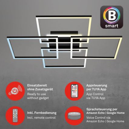Brilo - LED Ρυθμιζόμενο φωτιστικό οροφής FRAME LED/50W/230V 2700-6500K 72,4x72,4cm μαύρο Wi-Fi Tuya + τηλεχειριστήριο