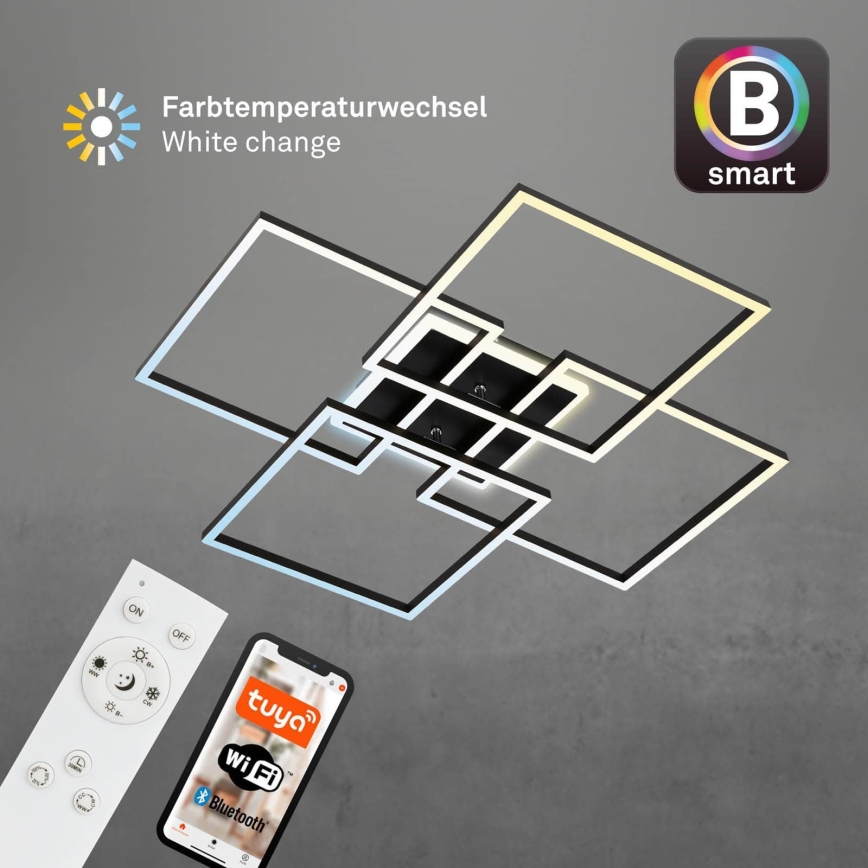 Brilo - LED Ρυθμιζόμενο φωτιστικό οροφής FRAME LED/50W/230V 2700-6500K 72,4x72,4cm μαύρο Wi-Fi Tuya + τηλεχειριστήριο