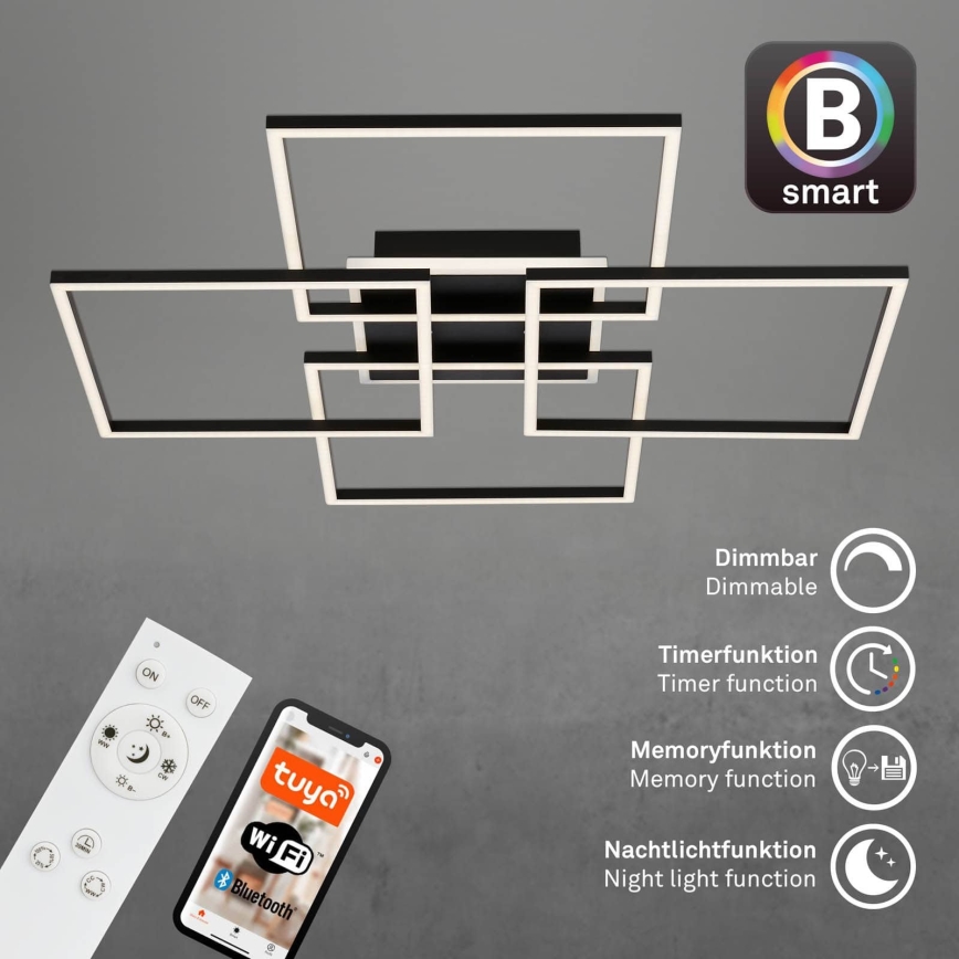 Brilo - LED Ρυθμιζόμενο φωτιστικό οροφής FRAME LED/50W/230V 2700-6500K 72,4x72,4cm μαύρο Wi-Fi Tuya + τηλεχειριστήριο