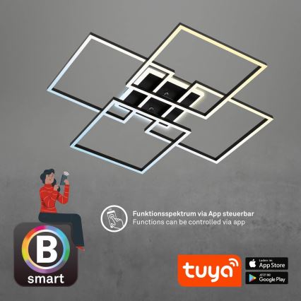 Brilo - LED Ρυθμιζόμενο φωτιστικό οροφής FRAME LED/50W/230V 2700-6500K 72,4x72,4cm μαύρο Wi-Fi Tuya + τηλεχειριστήριο