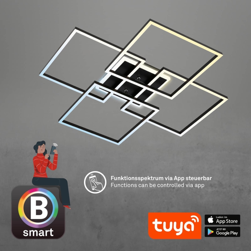 Brilo - LED Ρυθμιζόμενο φωτιστικό οροφής FRAME LED/50W/230V 2700-6500K 72,4x72,4cm μαύρο Wi-Fi Tuya + τηλεχειριστήριο