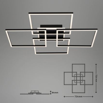 Brilo - LED Ρυθμιζόμενο φωτιστικό οροφής FRAME LED/50W/230V 2700-6500K 72,4x72,4cm μαύρο Wi-Fi Tuya + τηλεχειριστήριο