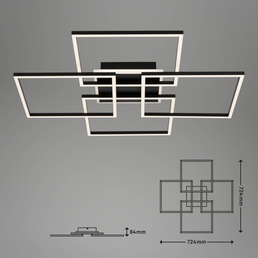 Brilo - LED Ρυθμιζόμενο φωτιστικό οροφής FRAME LED/50W/230V 2700-6500K 72,4x72,4cm μαύρο Wi-Fi Tuya + τηλεχειριστήριο
