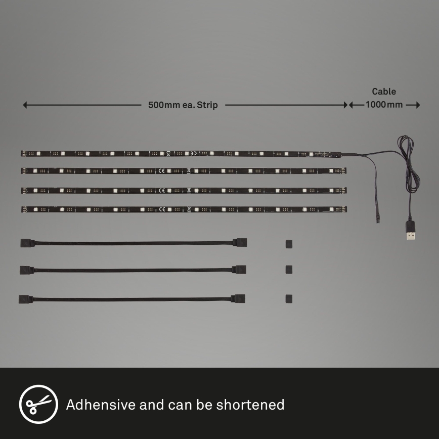 Brilo - Ρυθμιζόμενη λωρίδα LED RGBW για τηλεόραση 3μ LED/2,5W/USB + τηλεχειριστήριο