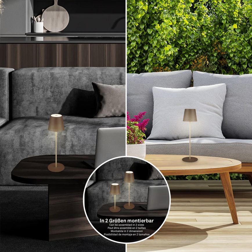 Brilo - LED Ρυθμιζόμενο επαναφορτιζόμενο επιτραπέζιο φωτιστικό εξωτερικού χώρου με λειτουργία αφής KIKI LED/2,6W/5V IP44 2600 mAh καφέ